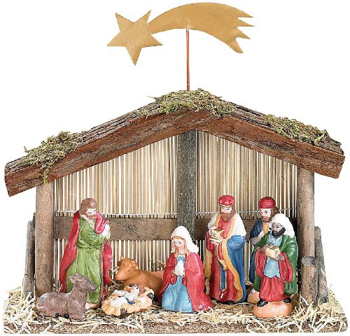 PEARL Weihnachtskrippe: Weihnachts-Krippe (10-teilig) mit handbemalten Porzellan-Figuren (Krippe kaufen Weihnachten, mit Porzellanfiguren, Winter)