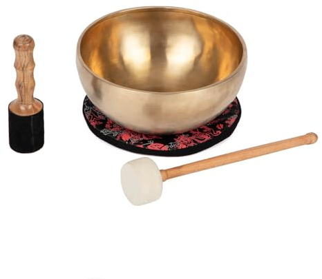 Bodhi Tibetische Klangschale Ø 24 cm | Handgefertigtes Klangschalen Set inkl. Kissen & Klöppel | Singing Bowl aus Indien | Ideal als spirituelles Geschenk | Meditationszubehör aus Bronze