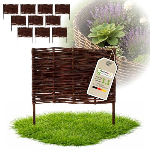 Floranica 10 Stück Beetbegrenzung Weide 60 cm x 60 cm – Rasenkante Weidengeflecht Beeteinfassung, Beetumrandung