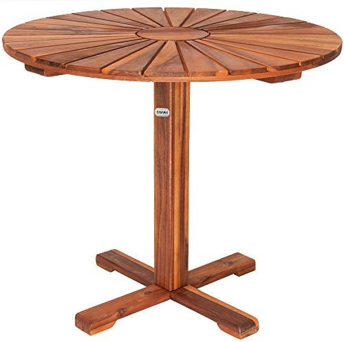CASARIA® Balkontisch Wetterfest Rund 70,5cm | bis 80kg Belastbarkeit, Kaffe Beistelltisch, 21cm hoch, Strahlenförmige Latten, natur braun