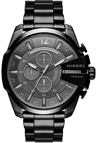 Diesel Herrenuhr Mega Chief, QuarzChronographenwerk, 51mm Schwarzes Edelstahlgehäuse mit Edelstahlarmband, DZ4355