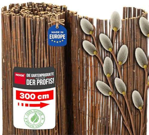 NOOR Weidenmatte Deluxe - Sichtschutzmatte Weidenzaun - Natur 1,5x3,0 m | Hochwertiger Sicht- & Windschutz aus Weidenzweigen für Garten, Terrasse & Balkon - robuste Zaunblende mit verzinktem Draht