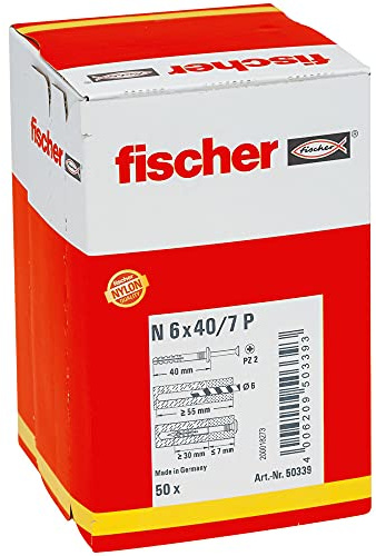 fischer Nageldübel N 6x40/7 P (50) - 50 Stück - Art.-Nr. 50339, grau