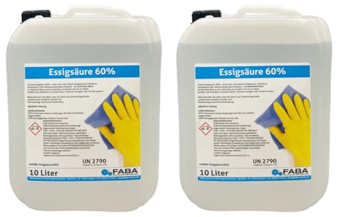 FABA Essigsäure 60% Reiniger und Entkalker 2 x 10 L Premium Qualität Made in Germany