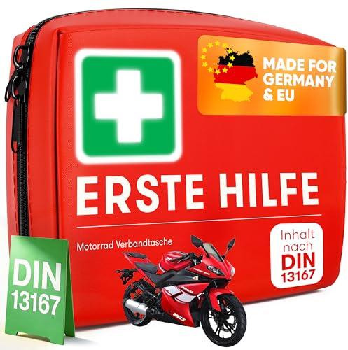 PURAHELP Motorrad Verbandskasten nach aktueller Norm 2026 DIN 13167 (StVO konform) - Motorrad Erste Hilfe Set 2026 Mini Klein