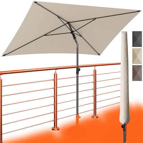 4smile Sonnenschirm Balkon 200 × 125 cm, Sonnenschirm rechteckig mit UPF 50+, 45° knickbar & höhenverstellbar, für Sonnenschutz Balkon mit Sonnenschirmhülle, Balkonschirm in Beige
