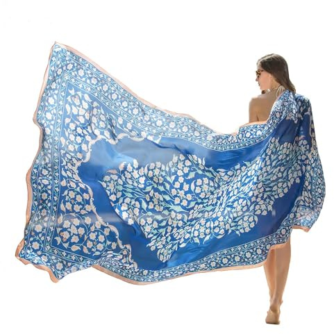 DANA XU 100 % Maulbeerseide Satin Sommer-Reiseschal, extra groß, Damen, florales Muster, Übergröße, weicher Schal für Abendkleider