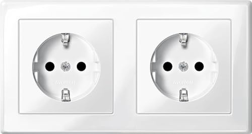 Schneider Electric Merten Schuko-Doppel-Steckdose, MEG2328-1419 | Mit Berührungsschutz, Steckklemmen, M-Smart, polarweiss glänzend