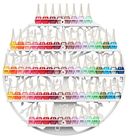 FullBerg 5-Tier Metall Nagellackregal Nagellack Aufbewahrung, Nagellack Wandregal Rund, ätherische öle Organizer Aromatherapie Regal Lippenstiftständer Display Rack Aufbewahrung für Damen Weiß