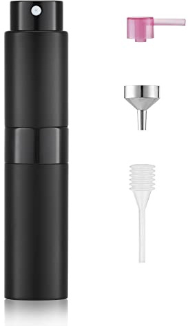 Toureal 8ml Aluminium Parfüm Zerstäuber Nachfüllbar Leer Geschenk zu Weihnachten, Reise Parfümzerstäuber für Damen und Herren, Reisezerstäuber Flasche für unterwegs (Schwarz)