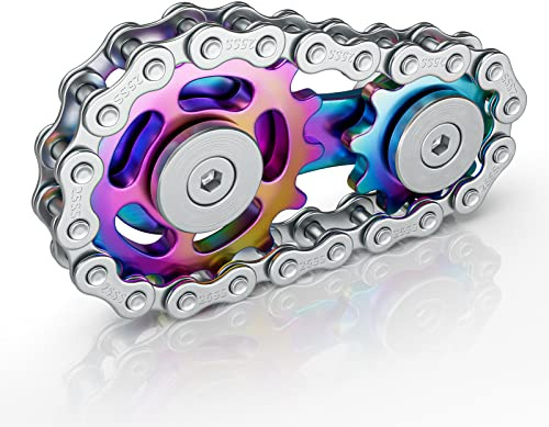 Coolden Fidget Spinner Metall Fahrradkette Fidget Toys Erwachsene Kinder | Coole Bike Chain Sprocket Finger Hand Spinner Mit 2 Edelstahl Gänge Anti Stress ADHS Spielzeug Startseite Büro Deko Toys Bunt