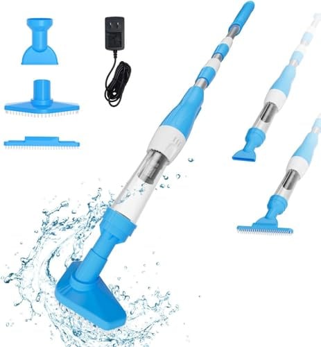 PoolyPoly 3 en 1 Poolsauger Kabellos mit Akku, Pool Handsauger Bodensauger, 90 Minuten Laufzeit Poolreiniger mit Teleskopstange, Pool Staubsauger für kleine Pools, Spas, Whirlpools, Hellblau