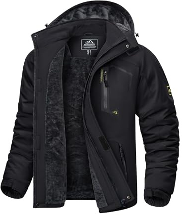KEFITEVD Winterjacke Herren Warm Softshell Jacke Wasserdicht Snowboardjacke Gefüttert Kapuzenjacke Thermo Outdoorjacke für Snowboard Ski Männer Schwarz L
