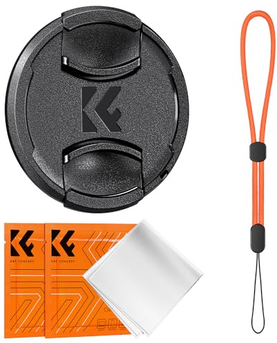 K&F Concept 1 Stück Universal-Objektivdeckel 58mm für Canon Nikon Fujifilm Olympus Pana, 1 Stück Objektivdeckel-Halteband,2 Stück Reinigungstücher aus Mikrofaser（4-in-1）