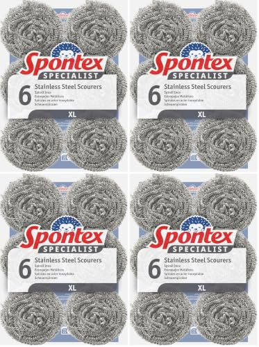 Spontex Specialist Edelstahl-Topfkratzer, 6er-Packung (Packung mit 4)