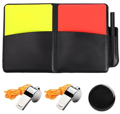 Schiedsrichter Set, Fußball Schiedsrichter Karten Set Enthält rote/gelbe PVC-Karten 2 Trainer Pfeife Kartenmappe mit Berichtsblättern/Stift Tragbar Trainermappe für Vereine Schulen Trainer Geeignet