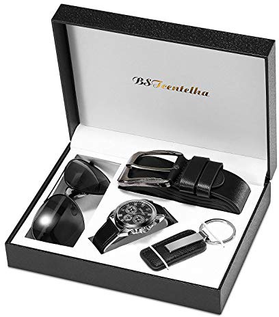 BSTcentelha Herren Geschenkset,Armbanduhr, Gürtel, Schlüsselanhänger, Sonnenbrille, Geschenkset, Dunkelblau zum Valentinstag