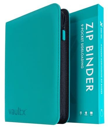Vault X 9-Taschen-Trading-Kartenordner mit Reißverschluss, 360 Karten, Premium Exo-Tec-Albummaterial, 20 seitlich ladbare Seiten, Sammelordner für Sammelkartenspiele, Sportkarten, TCG (Blaugrün)