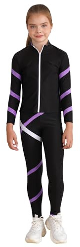 HULIJA Mädchen Sport Kleidung Set Langarm Eiskunstklauf Jacke mit Reißverschluss + Eislaufhose Eiskunstlauf Anzug Trainingsanzug Gymnastik A Helles Lila 122-128