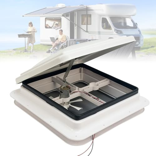 RV-Dachventilator, 12V 420 x 420 mm Caravan Roof Vent Fan mit integriertem Motor, Campervan Dachluke mit Insektenschutznetz und Edelstahl-Halterung für Wohnmobil/Trailer/Caravan/Camper/Van