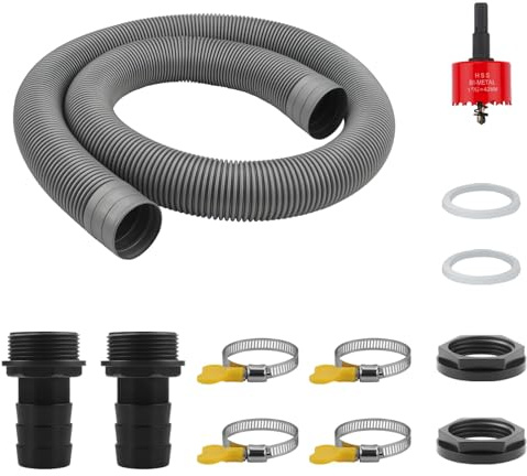 TXXATX Regentonnen Verbindungsset Überlauf Regentonne Regentonnen Anschluss Set enthalten 100 cm Verbindungsschlauch 32 mm Tankdurchführung Regenfass Verbinder für Regenfass Wassertanks Zisternen