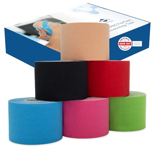 axion® Kinesiologie Tape Set I 6 Rollen Body Tape in verschiedenen Farben I Hautfreundliche Sport Tapes DERMATEST: SEHR GUT I Wasserfestes Sport Tape - & Physio-Tape - Zertifiziertes Medizinprodukt