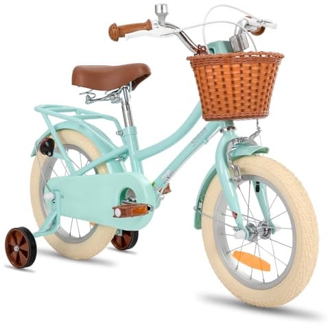 STITCH MANCHI 14 Zoll Kinderfahrrad mit Korb & Stabilisatoren für 3-5 Jahre alte Mädchen & Jungen, Mintgrün…