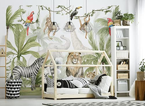 Walltastic Tapete Dschungelsafari, FSC-Papier, mehrfarbig, 2,4 m hoch x 3 m breit, 1 Größe