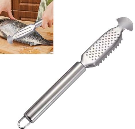 poraceous Fischentschupper Edelstahl, Neuer 3-In-1 Fischschupper, 3.5 x 23 cm Entferner Fisch Entschuppen, Profi Fischs Scaler Scraper, Fisch Scaler Entferner, Fischs Entschupper Werkzeug für Küche