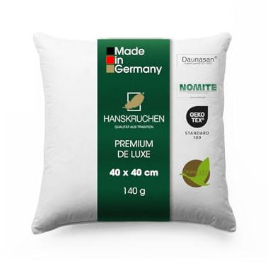 HANSKRUCHEN® Premium de Luxe Trösterchen Daunenkissen 40x40 cm - Made in Germany Daunen Kuschelkissen aus 100% Baumwolle - 90% Daunen 10% Federn Kopfkissen für Allergiker [1er Pack]