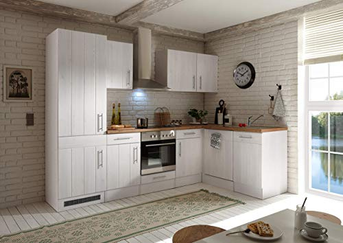 respekta Küchenzeile Anton BERPL280LHWC Premium Landhaus Küchenblock 280 cm Breite mit Elektrogeräten