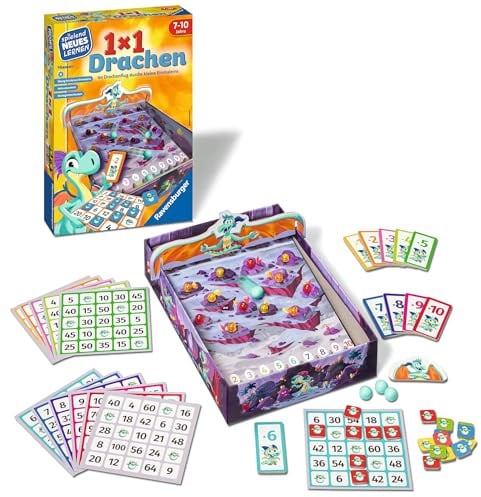 Ravensburger 24976-1x1 Drachen - Lernspiel für Kinder, Rechenspiel für Kinder von 7-10 Jahren, für 2-4 Spieler, Zahlenraum 1-100, kleines Einmaleins