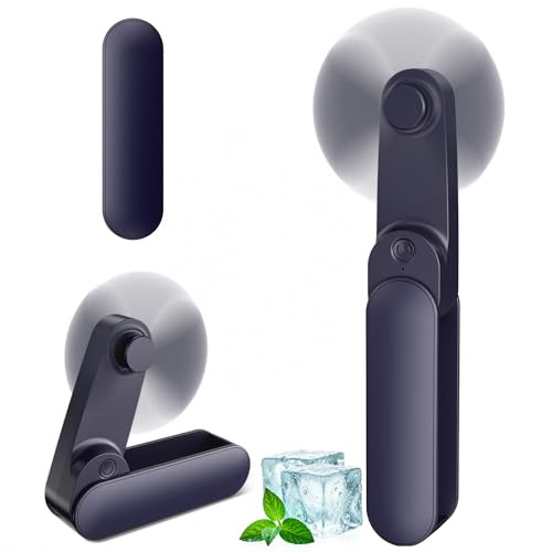 Handventilator Mini, 3 Stufen und 9 Stunden USB Ventilator mit Akku Aufladbar, Leise und Leistungsstark, Faltbarer Tischventilator, Tragbarer Ventilator für Reisen, Büro, Zuhause, Outdoor, Geschenke