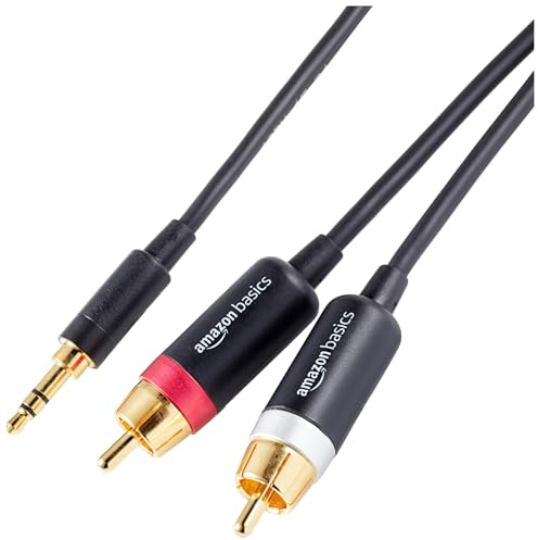 Amazon Basics - 3.5 Aux auf 2 RCA Cinch-Adapter-Audiokabel für Verstärker, aktive Lautsprecher mit vergoldeten Steckern, 7.6 m, Schwarz