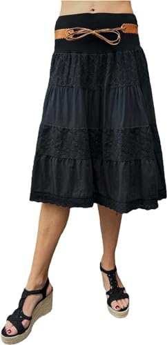 stylx Damen Amber Rock Knielang Glockenrock mit Stickereien - kurzer Sommerrock mit Jerseybund - unifarbener Minirock