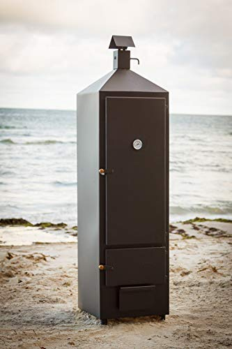 SMOKI Räucherofen 180 cm doppelwandig – Modell 5001 Profi Räucherschrank (Holz-, Kohle- & Gasbetrieb) – Massivholz- & Kohlebefeuerung inklusive 4x Flachrost, Thermometer und mehr