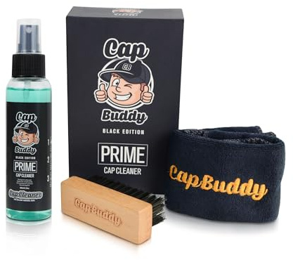 Cap Buddy Black Edition Geschenk Set inklusive Cap Waschmaschinen Form für Herren Damen Kinder Snapback Trucker und Fitted Basecap Waschgestell inklusive Kappen Waschen Spray Bürste und Tuch