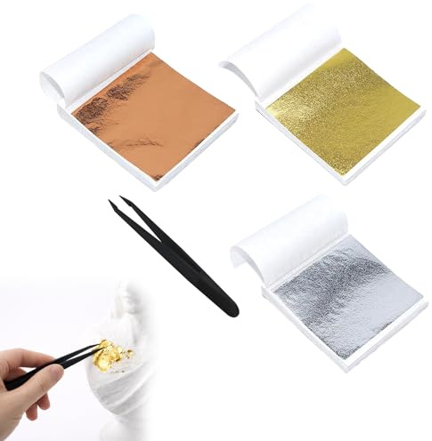 300 Blatt Imitation Blattgold,Blattgold,Blattgold Zum Basteln,Blattsilber,Goldfolie Zum Basteln,Goldpapier Zum Basteln,Zum Basteln Schlagmetall Kunstprojekt Blattkupfer Für Diy Crafting Dekoration