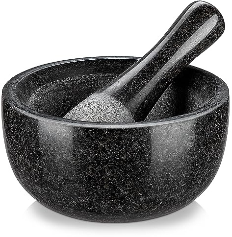 Velaze Mörser mit Stößel Granit 580ML, Ø 16 cm Steinmörser für Gewürze und Kräuter, Gewürzmörser Groß, Naturstein, Gesund und Langlebig, Leicht zu Reinigen, Mortar and Pestle, Poliert