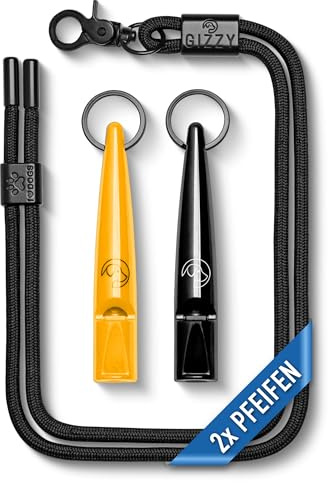 GIZZY® 2X Hundepfeife lauter & weitreichender Pfeifton I 2X Hundepfeifen ideal als Erziehungshilfen für Hunde I Zum Hundetraining u. als Hundepfeife Rückruf geeignet I Inkl. wertigem Band (maisgelb)
