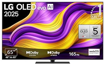 LG OLED65G59LS TV 65 Zoll (165 cm) 4K OLED evo AI TV (α11 Gen2 4K AI Prozessor, webOS 25, 120Hz (VRR bis zu 165Hz)) [Modelljahr 2025]