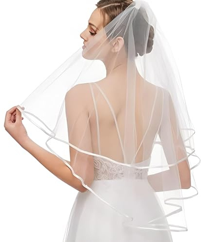 LFWZRY Brautschleier, Schleier kurz Bridal Tüll mit Kamm, Softtüll Schleier Ribbon Edge Brautschleier für JGA, Halloween, Bräute, Dusche, Junggesellinnenabschied, Hochzeit, Hen Party