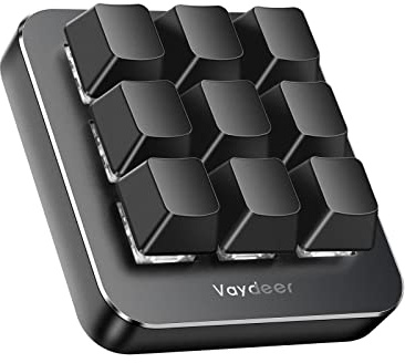 VAYDEER Makro-Tastatur - Einhändige, programmierbare, mechanische Mini-Tastatur mit 9 programmierbaren Tasten & Mehreren programmierbaren Schichten. Kompatibel mit Mac OS, Windows & Vista.