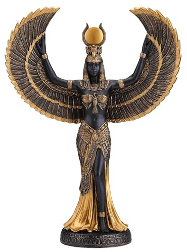 Veronese Design Skulptur Isis, die ägyptische Göttin der Magie und Weisheit, Kunstharz, Schwarz/Gold-Finish, 34 cm