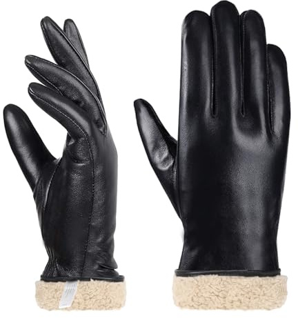 AOOSA Lederhandschuhe Damen, Weiches Futter | Touchscreen Winterhandschuhe, Warme Winterhandschuhe für Damen Geeignet Zum Radfahren Im Freien, Spazierengehen Einkaufen