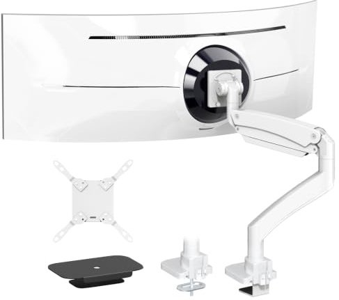 PUTORSEN 17-57 Monitor Halterung, bis 27 kg, VESA max. 200x200 | für Fernseher & Monitor, Premium Aluminium Monitor Tischhalterung mit Gasfeder, Verstärkungsplatte, Weiß
