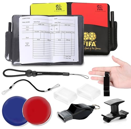 XSYKJGS Schiedsrichter Set, Fußball Schiedsrichter Karten Set mit PVC Rote Gelbe Karte, Pfeifen-Schlüsselband, Kurzes Schlüsselband, Doppelclip und Tasche Punktebuch für Fußballspiel Schulsport Sport