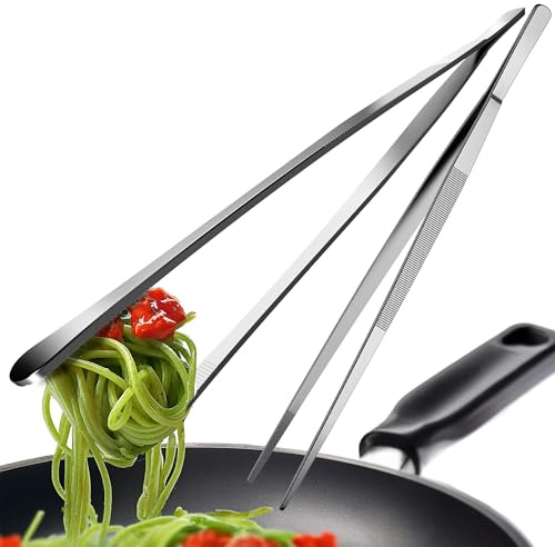 4smile Kochpinzette, 2 Stück Set - Kochpinzette Edelstahl, 30 cm lang, Pinzette Küche - Grillpinzette rund zum Kochen und Braten + Küchenpinzette spitz zum Dekorieren