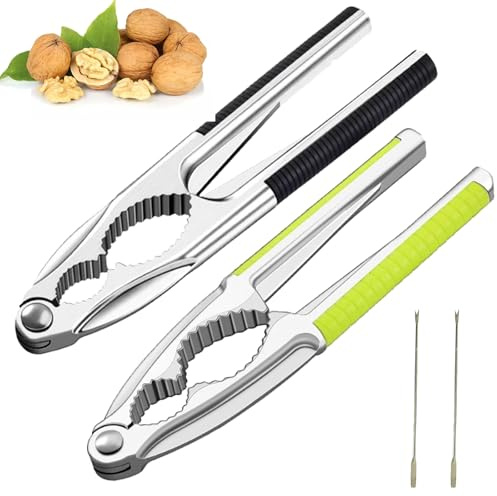 MOAZIFI Nussknacker Walnüsse 4 teiliges Set Metall Knacker mit Schwarzem Grünem Griff und 2 Nuss Pickern Für Haselnüsse Paranüsse Krabben Hummer Sicherem Griff