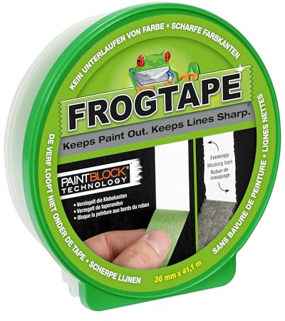 FROGTAPE Abklebeband – Malerkreppband mit Paint-Block Technologie – Kreppband für saubere Kanten beim Streichen & Lackieren – 36mm x 41m Grün